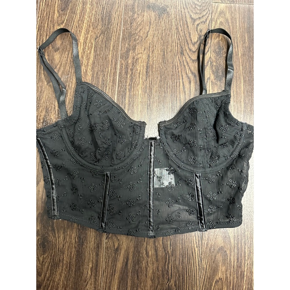 Sky to Moon Black Eyelet Lace Mesh Corset Bustier Top - Size S